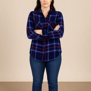 Statement Womens Blue  Plaid Cabincore Button Flannel Shirt Size S Cozy Colorful